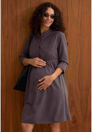 Платье серое для беременных и кормящих (мм535)